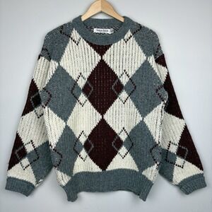 Vtg 80s Giorgio Armani Wool Geometric Argyle Diamond Sweater Men's Sz M USA